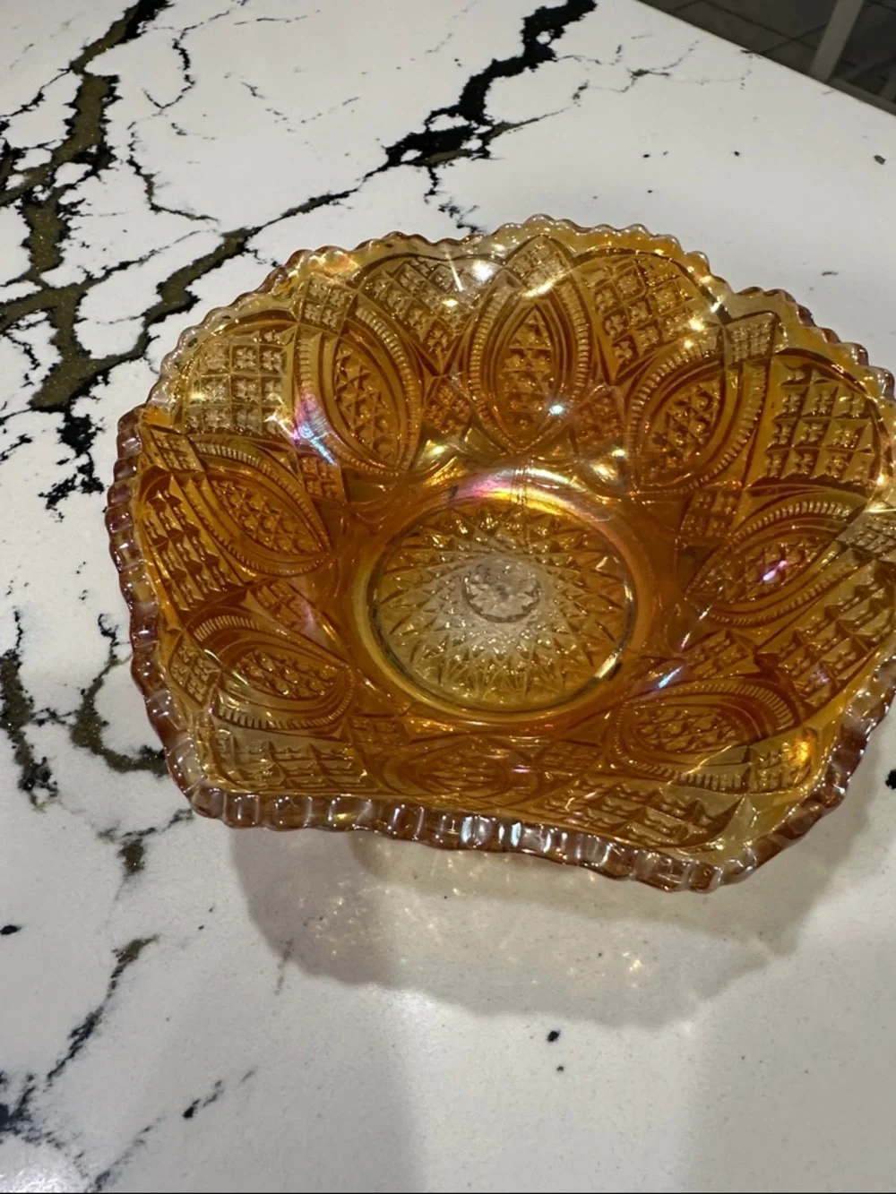 Carnival Glass Decorative Bowl in Amber - Home Accents